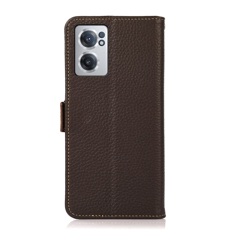 For OnePlus Nord CE 2 5G KHAZNEH Side-Magnetic Litchi Genuine Leather RFID Phone Case(Brown) - OnePlus Cases by buy2fix | Online Shopping UK | buy2fix