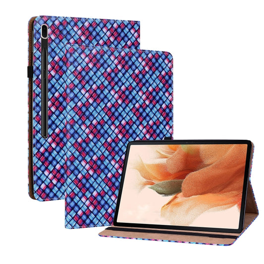 For Samsung Galaxy Tab S8+ / Tab S7+ Color Weave Texture Flip Leather Tablet Case with Holder(Blue) by buy2fix