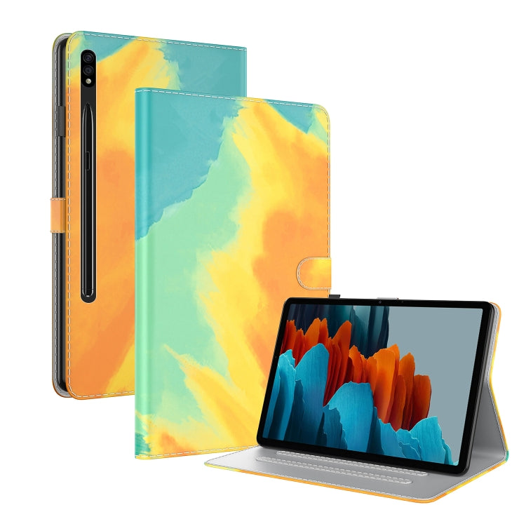 For Samsung Galaxy Tab S8 / Tab S7 Watercolor Pattern Flip Leather Tablet Case(Autumn Leaves) by buy2fix
