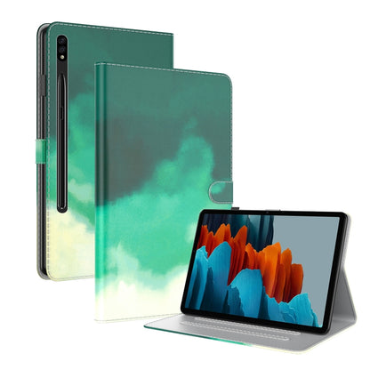 For Samsung Galaxy Tab S8 / Tab S7 Watercolor Pattern Flip Leather Tablet Case(Cyan Green) by buy2fix