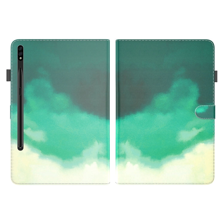 For Samsung Galaxy Tab S8 / Tab S7 Watercolor Pattern Flip Leather Tablet Case(Cyan Green) by buy2fix