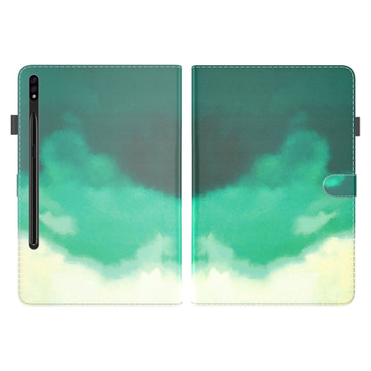 For Samsung Galaxy Tab S8 / Tab S7 Watercolor Pattern Flip Leather Tablet Case(Cyan Green) by buy2fix