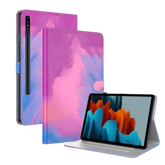For Samsung Galaxy Tab S8 / Tab S7 Watercolor Pattern Flip Leather Tablet Case(Purple Red) by buy2fix