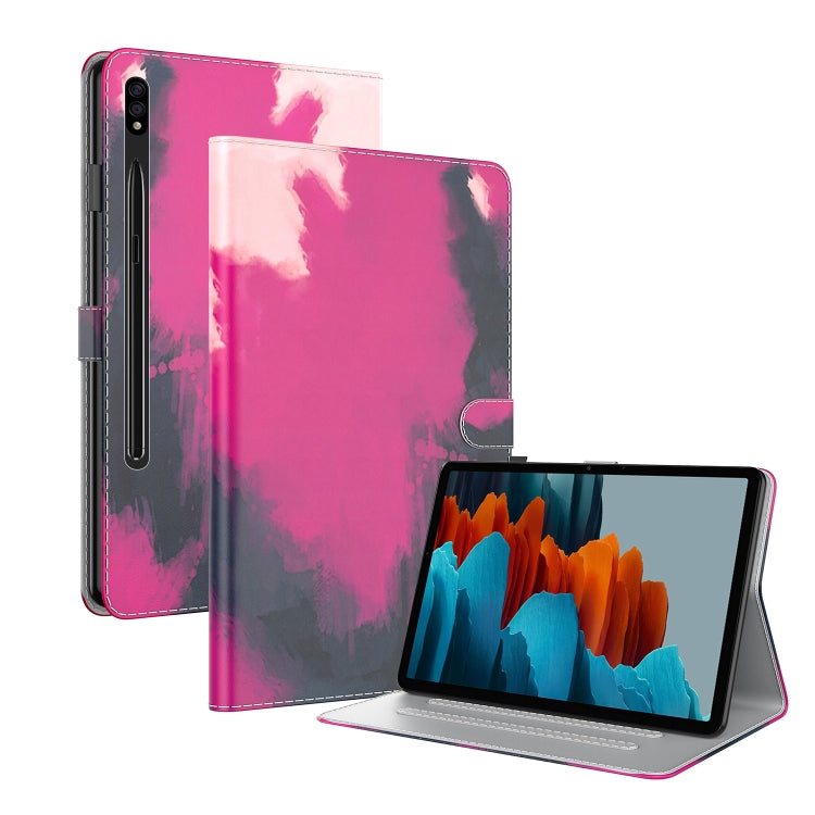 For Samsung Galaxy Tab S8+ / Tab S7+ Watercolor Pattern Flip Leather Tablet Case(Berry Color) by buy2fix