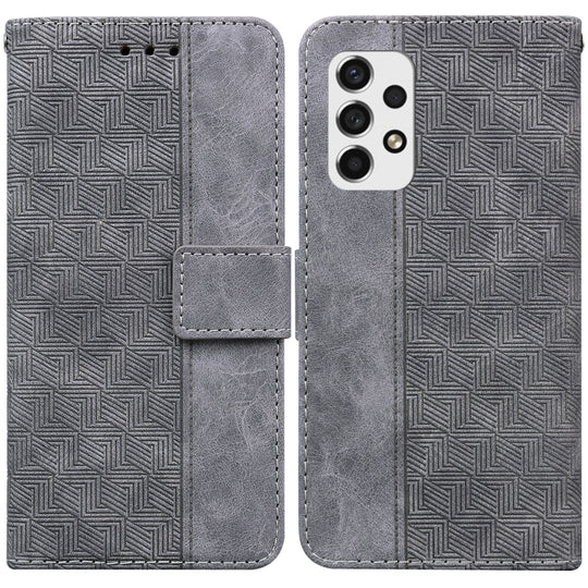For Samsung Galaxy A73 5G Geometric Embossed Leather Phone Case(Grey)