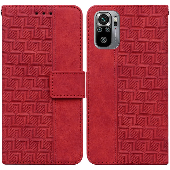 For Xiaomi Redmi Note 10 4G / Note 10S Geometric Embossed Leather Phone Case(Red)