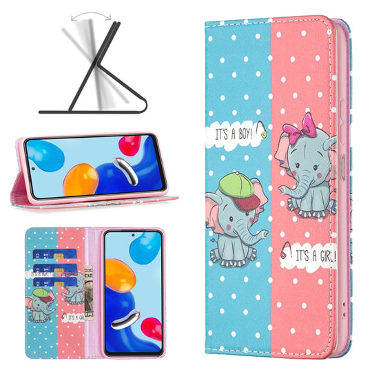 For Xiaomi Redmi Note 11 International Version Colored Drawing Pattern Invisible Magnetic Horizontal Flip Leather Phone Case(Elephant)