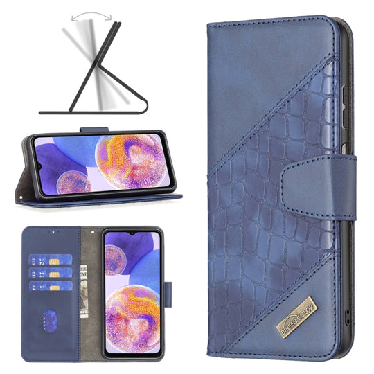 For Samsung Galaxy A23 5G Matching Color Crocodile Texture Leather Phone Case(Blue)