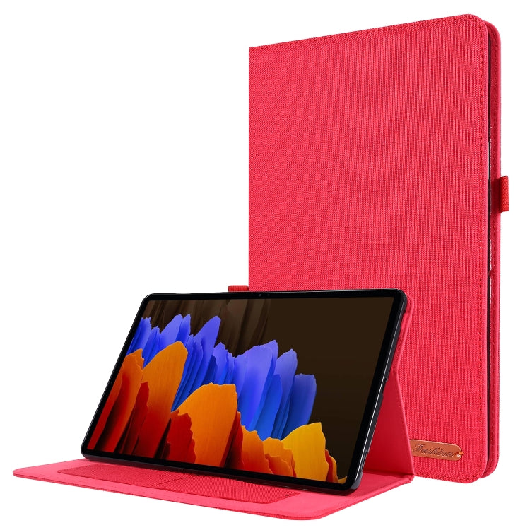 For Samsung Galaxy Tab S8 Ultra Horizontal Flip Fabric Leather Tablet Case with Card Slots & Holder(Red) by buy2fix