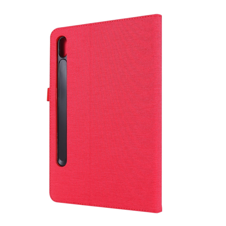For Samsung Galaxy Tab S8 Ultra Horizontal Flip Fabric Leather Tablet Case with Card Slots & Holder(Red) by buy2fix