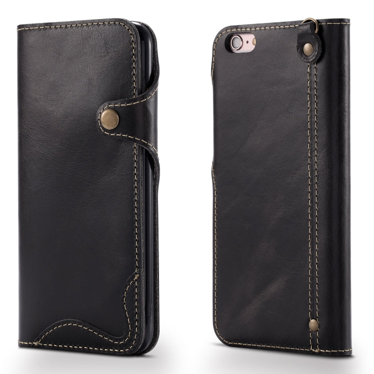 For iPhone 6 Denior Oil Wax Cowhide Magnetic Button Horizontal Flip Leather Case with Card Slots & Wallet(Black) - More iPhone Cases by Denior | Online Shopping UK | buy2fix