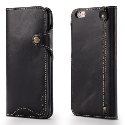 For iPhone 6 Denior Oil Wax Cowhide Magnetic Button Horizontal Flip Leather Case with Card Slots & Wallet(Black) - More iPhone Cases by Denior | Online Shopping UK | buy2fix