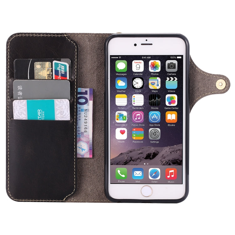 For iPhone 6 Denior Oil Wax Cowhide Magnetic Button Horizontal Flip Leather Case with Card Slots & Wallet(Black) - More iPhone Cases by Denior | Online Shopping UK | buy2fix