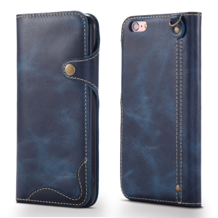 For iPhone 6 Denior Oil Wax Cowhide Magnetic Button Horizontal Flip Leather Case with Card Slots & Wallet(Dark Blue) - More iPhone Cases by Denior | Online Shopping UK | buy2fix