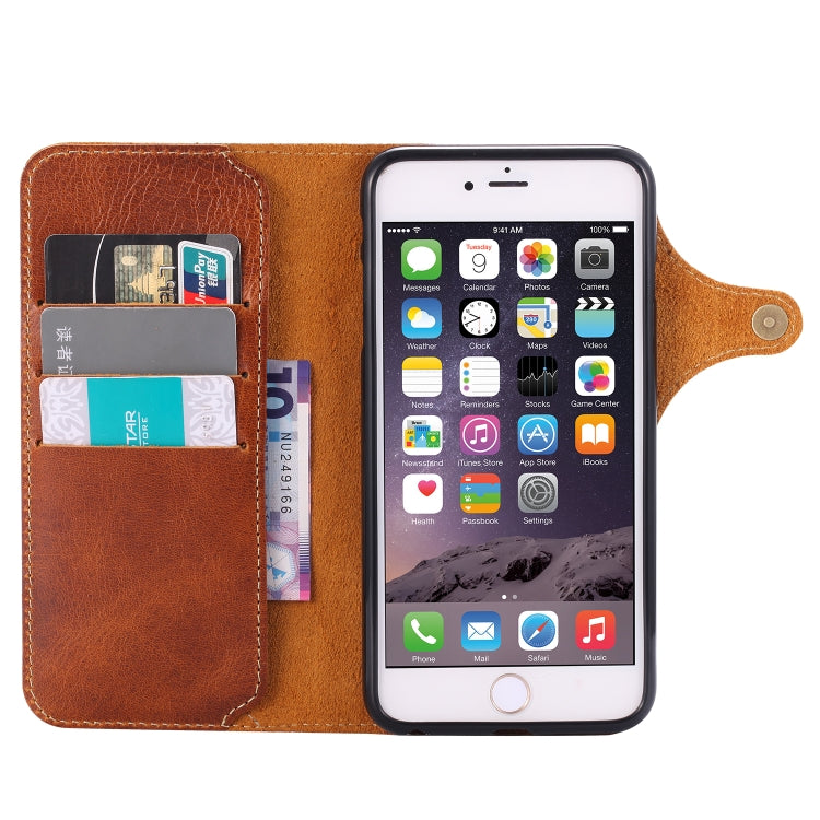 For iPhone 6 Denior Oil Wax Cowhide Magnetic Button Horizontal Flip Leather Case with Card Slots & Wallet(Brown) - More iPhone Cases by Denior | Online Shopping UK | buy2fix