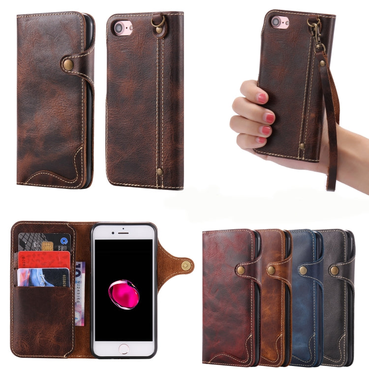 For iPhone 6 Plus / 6s Plus Denior Oil Wax Cowhide Magnetic Button Horizontal Flip Leather Case with Card Slots & Wallet(Brown) - More iPhone Cases by Denior | Online Shopping UK | buy2fix
