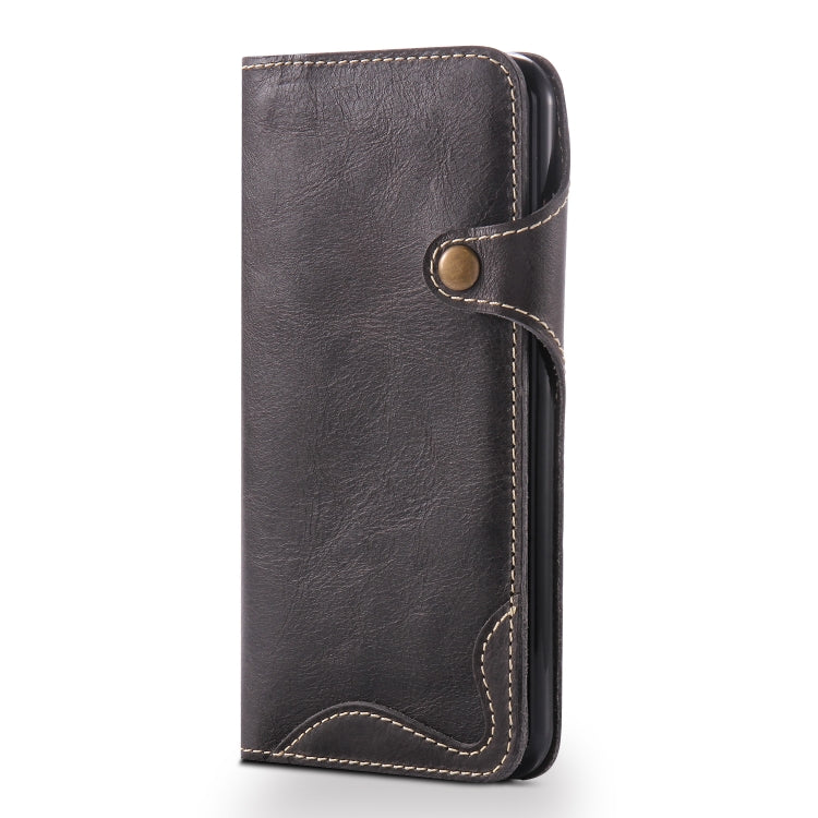 For iPhone 7 / 8 Denior Oil Wax Cowhide Magnetic Button Horizontal Flip Leather Case with Card Slots & Wallet(Black) - More iPhone Cases by Denior | Online Shopping UK | buy2fix
