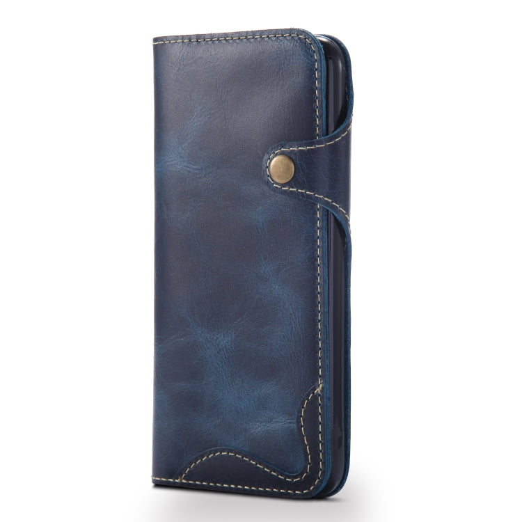 For iPhone 7 / 8 Denior Oil Wax Cowhide Magnetic Button Horizontal Flip Leather Case with Card Slots & Wallet(Dark Blue) - More iPhone Cases by Denior | Online Shopping UK | buy2fix