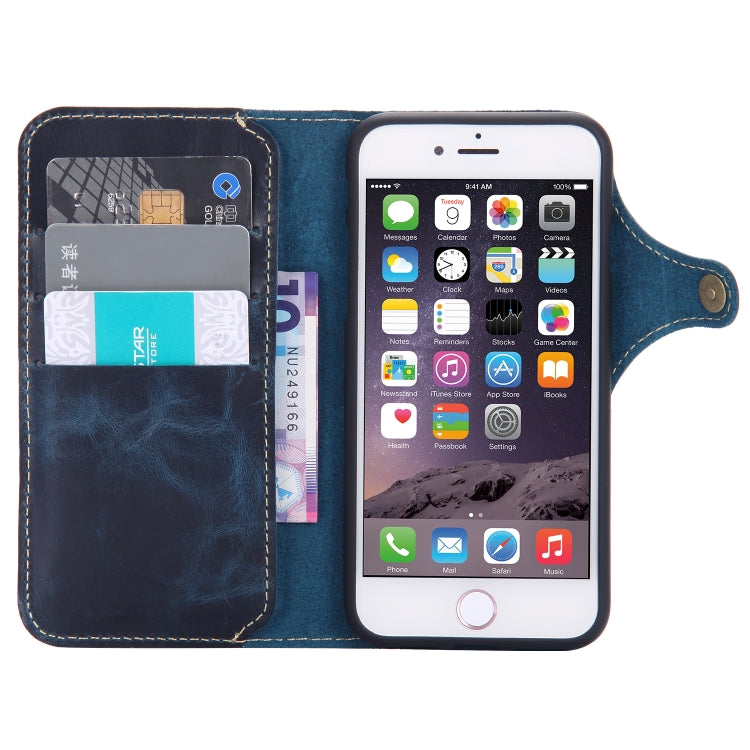 For iPhone 7 / 8 Denior Oil Wax Cowhide Magnetic Button Horizontal Flip Leather Case with Card Slots & Wallet(Dark Blue) - More iPhone Cases by Denior | Online Shopping UK | buy2fix