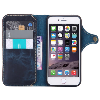 For iPhone 7 / 8 Denior Oil Wax Cowhide Magnetic Button Horizontal Flip Leather Case with Card Slots & Wallet(Dark Blue) - More iPhone Cases by Denior | Online Shopping UK | buy2fix