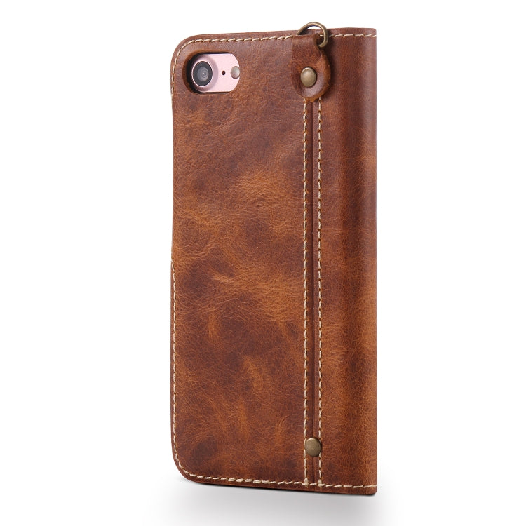 For iPhone 7 / 8 Denior Oil Wax Cowhide Magnetic Button Horizontal Flip Leather Case with Card Slots & Wallet(Brown) - More iPhone Cases by Denior | Online Shopping UK | buy2fix