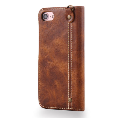 For iPhone 7 / 8 Denior Oil Wax Cowhide Magnetic Button Horizontal Flip Leather Case with Card Slots & Wallet(Brown) - More iPhone Cases by Denior | Online Shopping UK | buy2fix