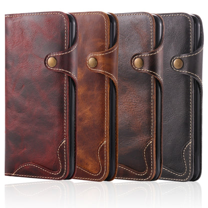 For iPhone 7 / 8 Denior Oil Wax Cowhide Magnetic Button Horizontal Flip Leather Case with Card Slots & Wallet(Brown) - More iPhone Cases by Denior | Online Shopping UK | buy2fix