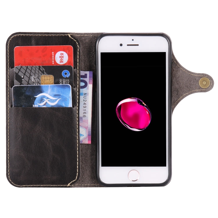 For iPhone 7 Plus / 8 Plus Denior Oil Wax Cowhide Magnetic Button Horizontal Flip Leather Case with Card Slots & Wallet(Black) - More iPhone Cases by Denior | Online Shopping UK | buy2fix
