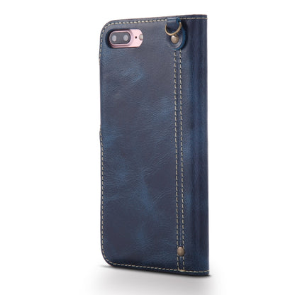 For iPhone 7 Plus / 8 Plus Denior Oil Wax Cowhide Magnetic Button Horizontal Flip Leather Case with Card Slots & Wallet(Dark Blue) - More iPhone Cases by Denior | Online Shopping UK | buy2fix