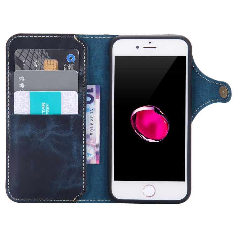 For iPhone 7 Plus / 8 Plus Denior Oil Wax Cowhide Magnetic Button Horizontal Flip Leather Case with Card Slots & Wallet(Dark Blue) - More iPhone Cases by Denior | Online Shopping UK | buy2fix