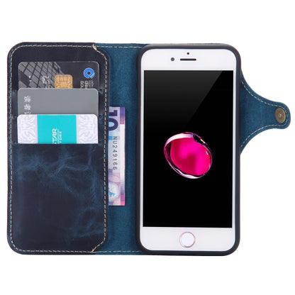 For iPhone 7 Plus / 8 Plus Denior Oil Wax Cowhide Magnetic Button Horizontal Flip Leather Case with Card Slots & Wallet(Dark Blue) - More iPhone Cases by Denior | Online Shopping UK | buy2fix