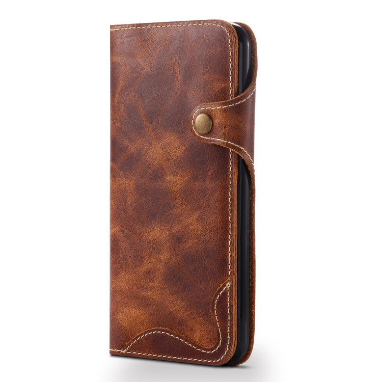 For iPhone 7 Plus / 8 Plus Denior Oil Wax Cowhide Magnetic Button Horizontal Flip Leather Case with Card Slots & Wallet(Brown) - More iPhone Cases by Denior | Online Shopping UK | buy2fix