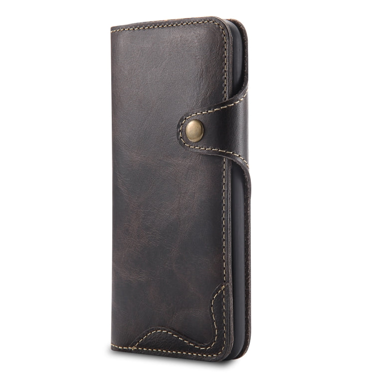 For iPhone X / XS Denior Oil Wax Cowhide Magnetic Button Horizontal Flip Leather Case with Card Slots & Wallet(Black) - More iPhone Cases by Denior | Online Shopping UK | buy2fix