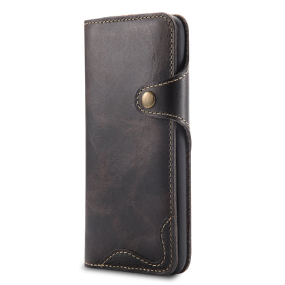 For iPhone X / XS Denior Oil Wax Cowhide Magnetic Button Horizontal Flip Leather Case with Card Slots & Wallet(Black) - More iPhone Cases by Denior | Online Shopping UK | buy2fix