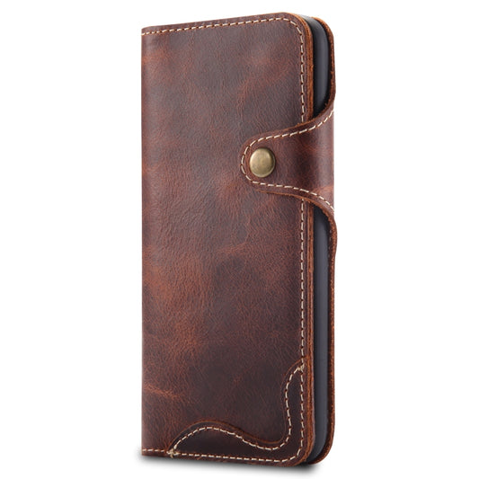 For iPhone X / XS Denior Oil Wax Cowhide Magnetic Button Horizontal Flip Leather Case with Card Slots & Wallet(Brown) - More iPhone Cases by Denior | Online Shopping UK | buy2fix
