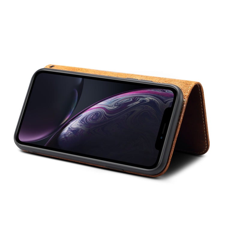 For iPhone X / XS Denior Oil Wax Cowhide Magnetic Button Horizontal Flip Leather Case with Card Slots & Wallet(Brown) - More iPhone Cases by Denior | Online Shopping UK | buy2fix