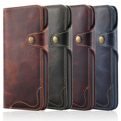 For iPhone X / XS Denior Oil Wax Cowhide Magnetic Button Horizontal Flip Leather Case with Card Slots & Wallet(Brown) - More iPhone Cases by Denior | Online Shopping UK | buy2fix
