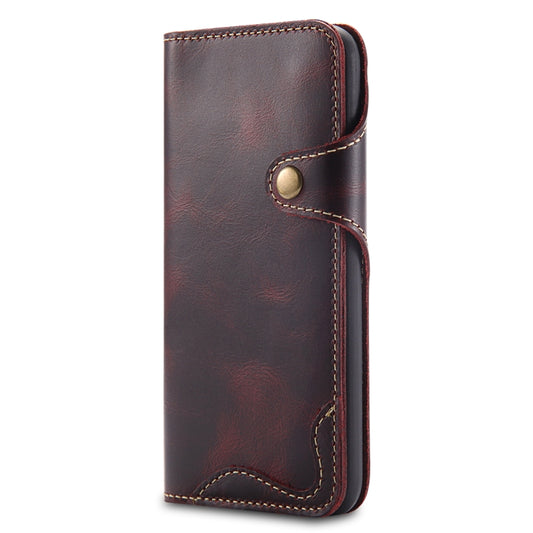 For iPhone X / XS Denior Oil Wax Cowhide Magnetic Button Horizontal Flip Leather Case with Card Slots & Wallet(Dark Red) - More iPhone Cases by Denior | Online Shopping UK | buy2fix