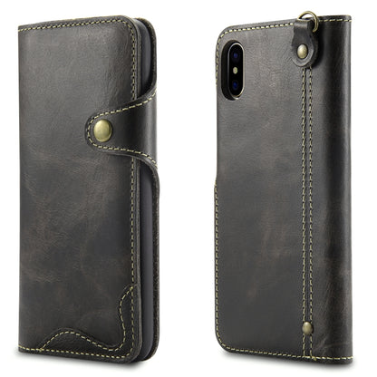 For iPhone XS Max Denior Oil Wax Cowhide Magnetic Button Horizontal Flip Leather Case with Card Slots & Wallet(Black) - More iPhone Cases by Denior | Online Shopping UK | buy2fix