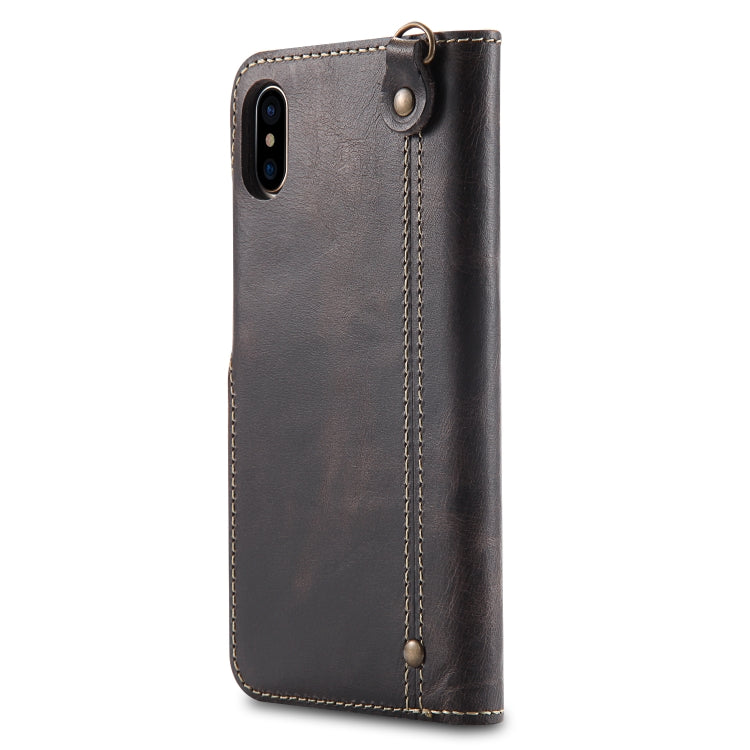 For iPhone XS Max Denior Oil Wax Cowhide Magnetic Button Horizontal Flip Leather Case with Card Slots & Wallet(Black) - More iPhone Cases by Denior | Online Shopping UK | buy2fix