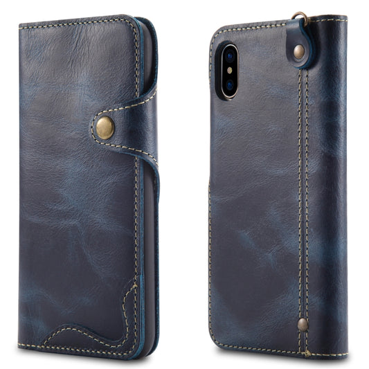 For iPhone XS Max Denior Oil Wax Cowhide Magnetic Button Horizontal Flip Leather Case with Card Slots & Wallet(Dark Blue) - More iPhone Cases by Denior | Online Shopping UK | buy2fix