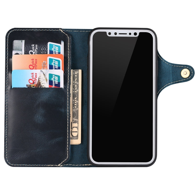For iPhone XS Max Denior Oil Wax Cowhide Magnetic Button Horizontal Flip Leather Case with Card Slots & Wallet(Dark Blue) - More iPhone Cases by Denior | Online Shopping UK | buy2fix