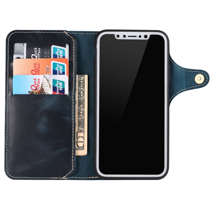 For iPhone XS Max Denior Oil Wax Cowhide Magnetic Button Horizontal Flip Leather Case with Card Slots & Wallet(Dark Blue) - More iPhone Cases by Denior | Online Shopping UK | buy2fix