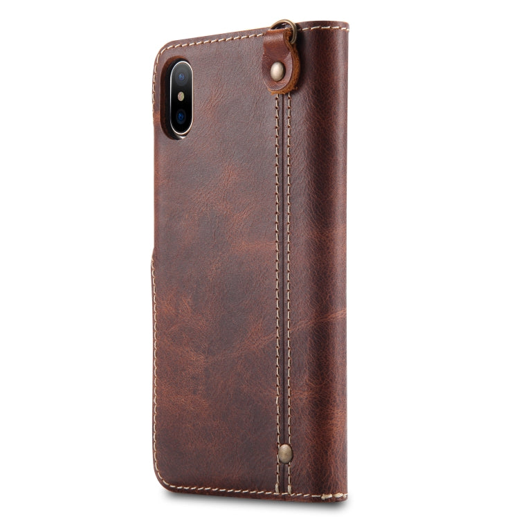 For iPhone XS Max Denior Oil Wax Cowhide Magnetic Button Horizontal Flip Leather Case with Card Slots & Wallet(Brown) - More iPhone Cases by Denior | Online Shopping UK | buy2fix