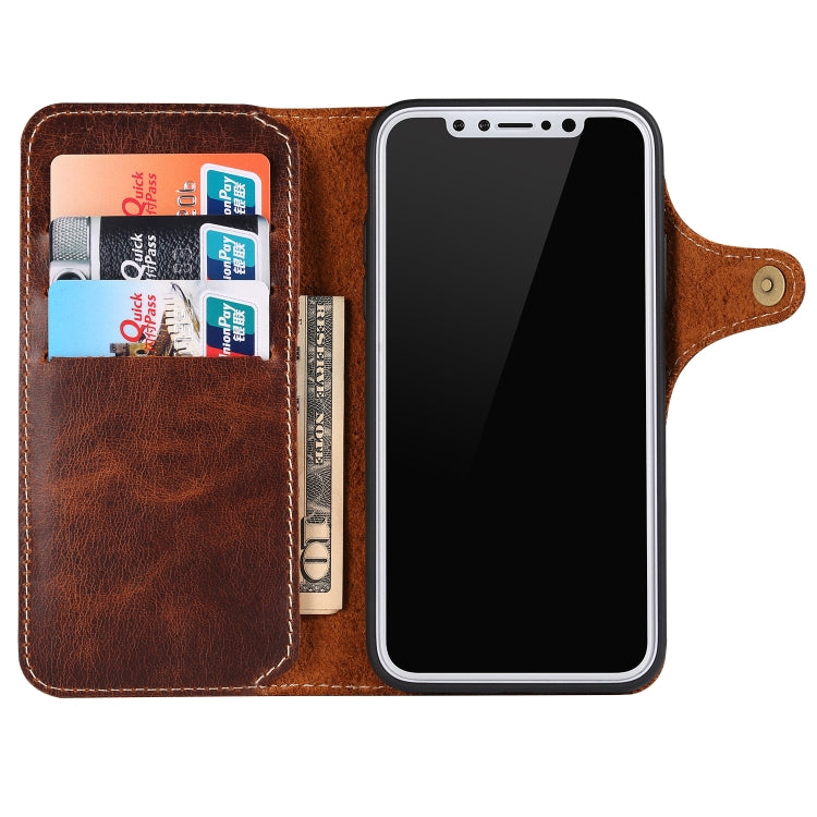 For iPhone XS Max Denior Oil Wax Cowhide Magnetic Button Horizontal Flip Leather Case with Card Slots & Wallet(Brown) - More iPhone Cases by Denior | Online Shopping UK | buy2fix