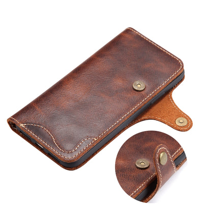 For iPhone XS Max Denior Oil Wax Cowhide Magnetic Button Horizontal Flip Leather Case with Card Slots & Wallet(Brown) - More iPhone Cases by Denior | Online Shopping UK | buy2fix