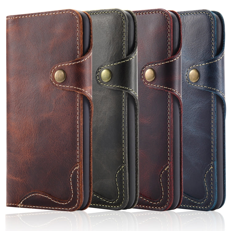 For iPhone XS Max Denior Oil Wax Cowhide Magnetic Button Horizontal Flip Leather Case with Card Slots & Wallet(Brown) - More iPhone Cases by Denior | Online Shopping UK | buy2fix