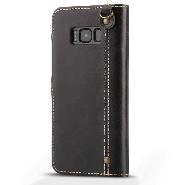 For Galaxy S8 Denior Oil Wax Cowhide Magnetic Button Horizontal Flip Leather Case with Card Slots & Wallet(Black) - Galaxy Phone Cases by Denior | Online Shopping UK | buy2fix