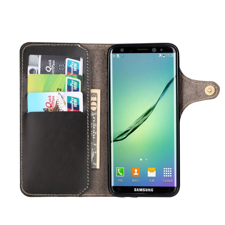 For Galaxy S8 Denior Oil Wax Cowhide Magnetic Button Horizontal Flip Leather Case with Card Slots & Wallet(Black) - Galaxy Phone Cases by Denior | Online Shopping UK | buy2fix