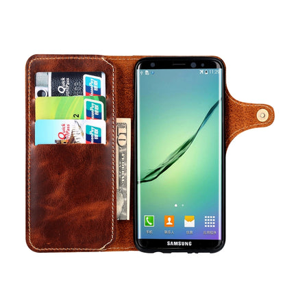 For Galaxy S8 Denior Oil Wax Cowhide Magnetic Button Horizontal Flip Leather Case with Card Slots & Wallet(Brown) - Galaxy Phone Cases by Denior | Online Shopping UK | buy2fix